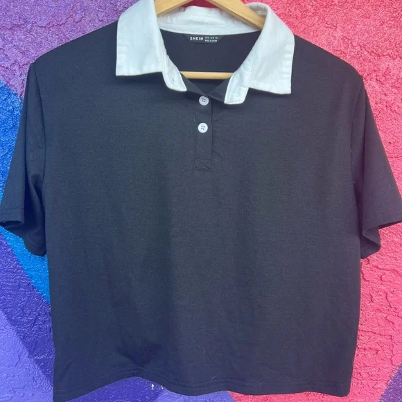 E-Girl Shein black cropped top with white collar size medium - Picture 1 of 3